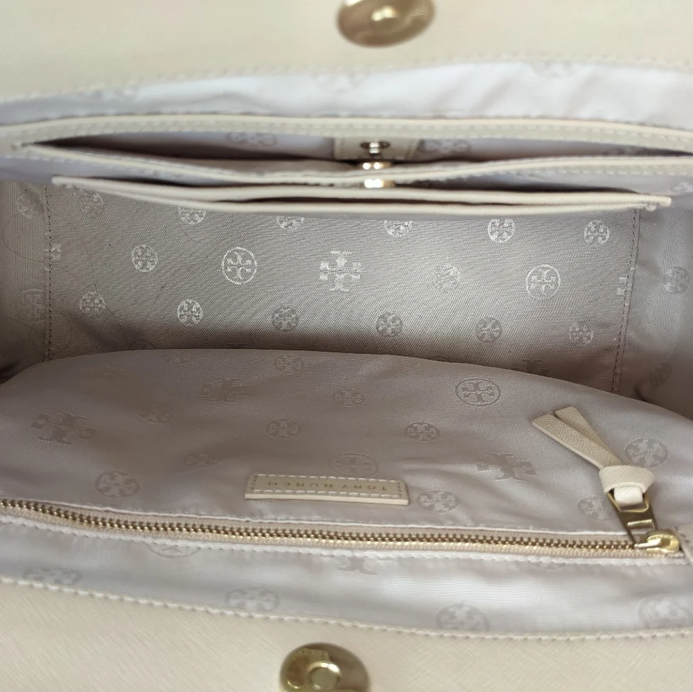 Tory Burch Beige Saffiano Leather Top-Handle Tote
